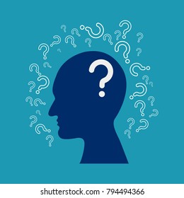 Head think with question mark. No idea. Confused