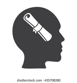 Head think silhouette vector man and his mind about diplom icon on the white background