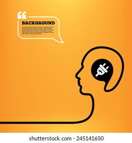 Head think with speech bubble. Electric plug sign icon. Power energy symbol. Lightning sign. Orange background with quotes. Vector