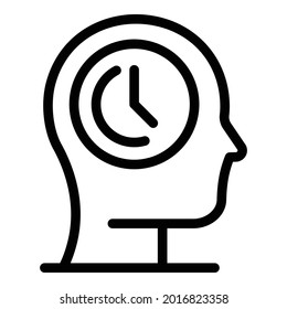Icono de la hora de reflexión de la cabeza. Icono del vector de tiempo de reflexión de la cabeza de contorno para diseño web aislado en fondo blanco