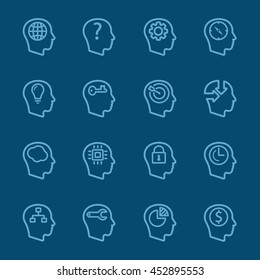 Head  thinking of business concept blue line icon