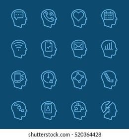 Head thinking of communication concept blue line icon