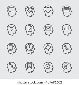 Head thinking for communication concept line icon