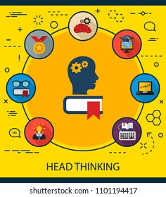 Head thinking flat icons concept. Vector illustration. Element template for design.0