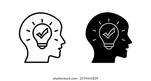 Head thinking with lightbulb Icon set.Symbol isolated white background. vector illustration. color editable.