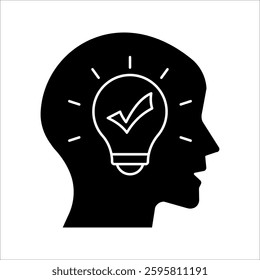 Head thinking with lightbulb Icon Symbol isolated white background. vector illustration. color editable.