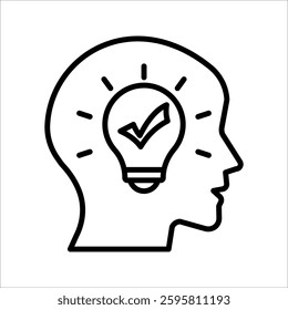 Head thinking with lightbulb Icon Symbol isolated white background. vector illustration. color editable.