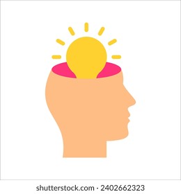 Head thinking with lightbulb. Inspiration creative idea, Solution and innovation, knowledge, vector illustration on white background