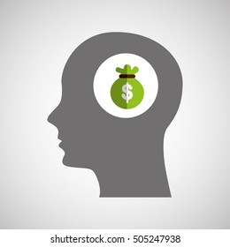 head thinking in money design, vector illustration