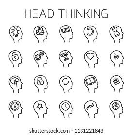 Head thinking related vector icon set. Well-crafted sign in thin line style with editable stroke. Vector symbols isolated on a white background. Simple pictograms.