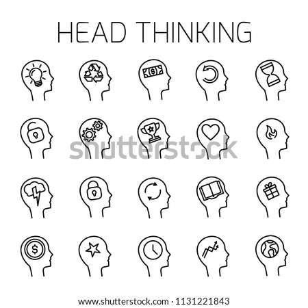 Head thinking related vector icon set. Well-crafted sign in thin line style with editable stroke. Vector symbols isolated on a white background. Simple pictograms.