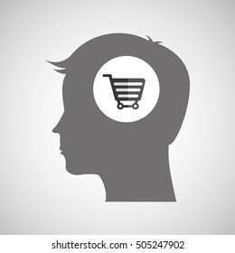 head thinking in shopping cart design, vector illustration