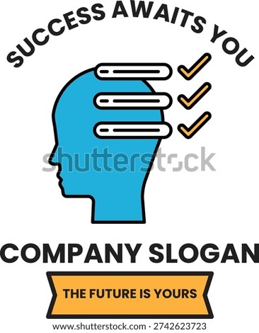 A head with three check marks on it with the words success awaits you. The future is yours