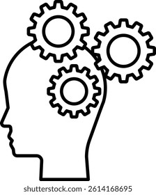 A head with three gears on it
