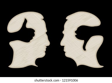 head with thumb up and thumbs down - illustration