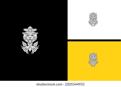head tiger and anchor vector line art