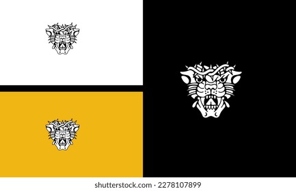 head tiger angry vector line art flat design