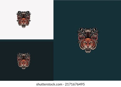 head tiger and big snake vector flat design