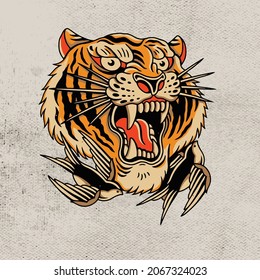 head tiger with bird vector tattoo design