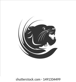 head tiger black logo icon vector template 