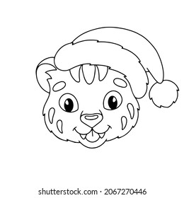 Head tiger. Coloring book page for kids. Cartoon style character. Vector illustration isolated on white background.