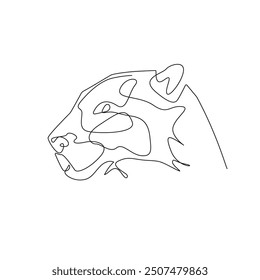 Kopf von Tiger Continuous One Line Drawing. Tiger Logo Abstrakte einzeilige Zeichnung. Tiger minimalistische Konturdarstellung. Vektor-EPS 10.