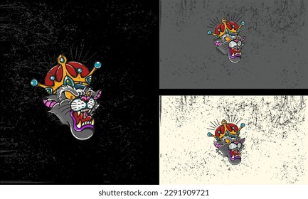 head tiger and crown vector illustration mascot design