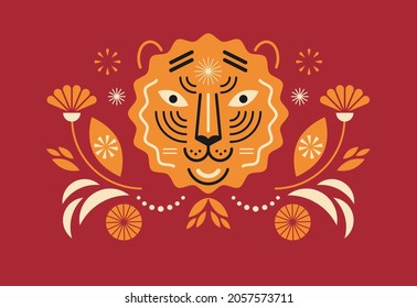 Head of tiger and decorative elements. Year of the Tiger. 