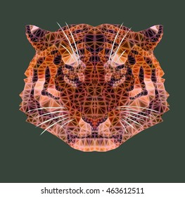 The head of a tiger executed in a decorative manner and consisting of a set of shallow elements. Technique - polygonal graphics.