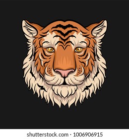 Head of tiger, face of wild animal hand drawn vector Illustration
