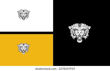 head tiger with fangs vector line art flat design