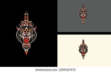 head tiger with fangs vector mascot design