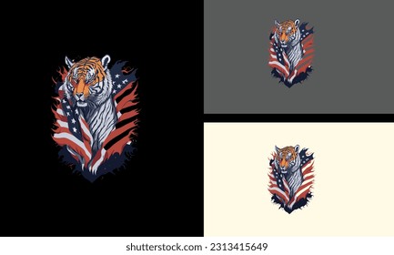 head tiger with flag american background vector flat design