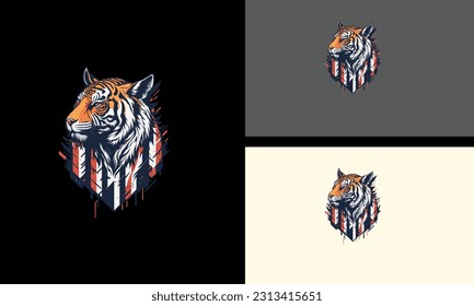 head tiger with flag american background vector flat design