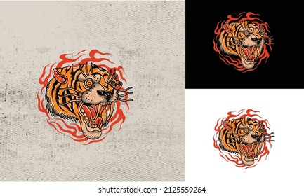 head tiger with flame vector illustration design