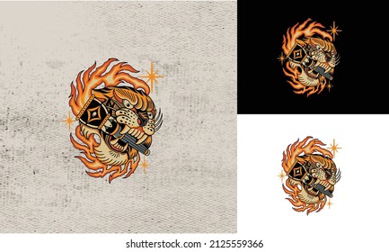 head tiger with flame vector illustration design