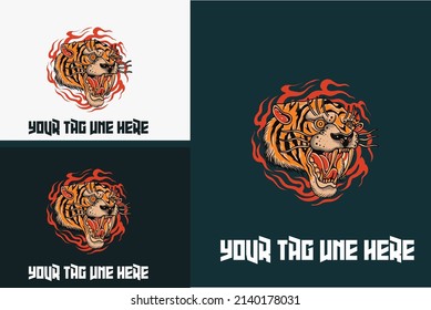 head tiger with flame vector illustration design