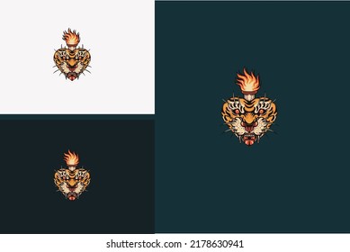 head tiger and flame vector illustration design