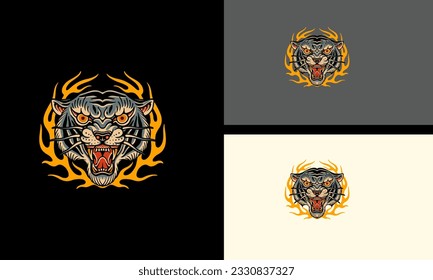 head tiger and flames tribal vector mascot design