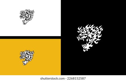 head tiger and flames vector illustration outline art design