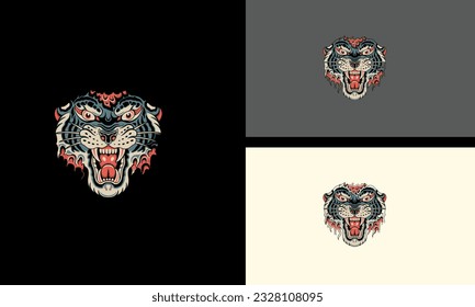 head tiger with flames vector illustration mascot design