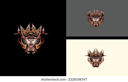 head tiger with flames vector illustration mascot design