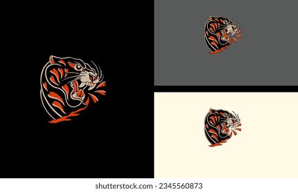 head tiger and flames vector mascot design