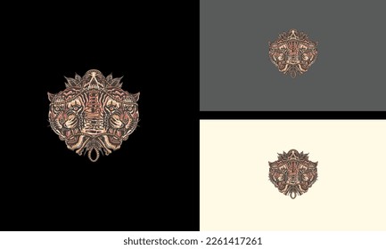 head tiger and flowers vector illustration vintage design