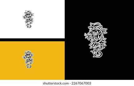 head tiger and flowers vector illustration outline design