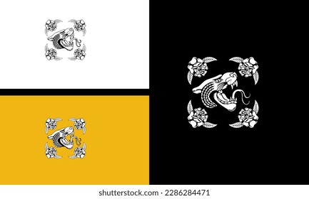 head tiger and flowers vector line art design