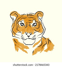 Head of tiger hand drawn drawing character, icon, mascot vector illustration.