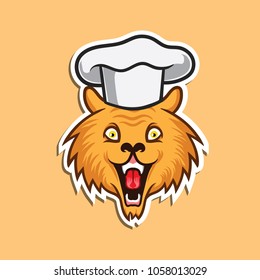 head tiger with hat chef character, logo vector 