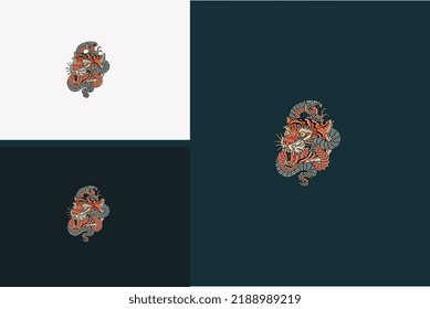 head tiger and king cobra vector illustration design