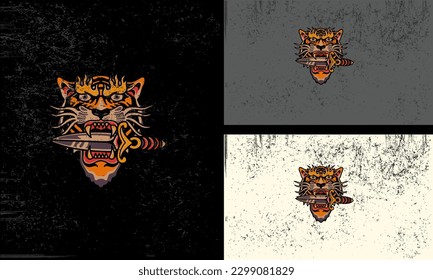 head tiger and knife vector mascot design